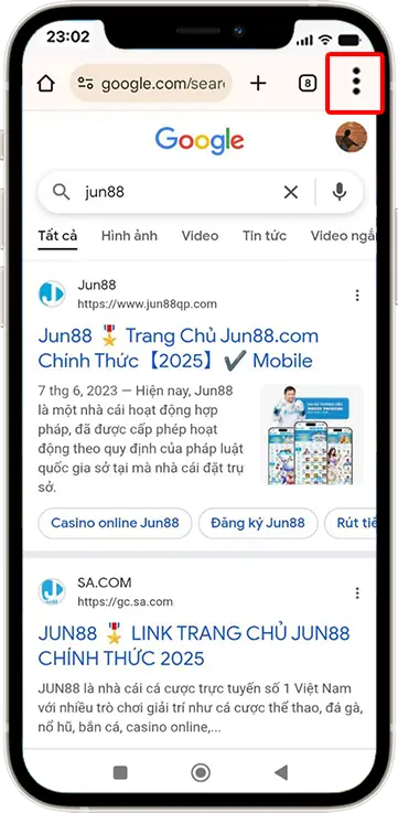 Bước 1: Trong giao diện Google web chọn 3 chấm góc phải